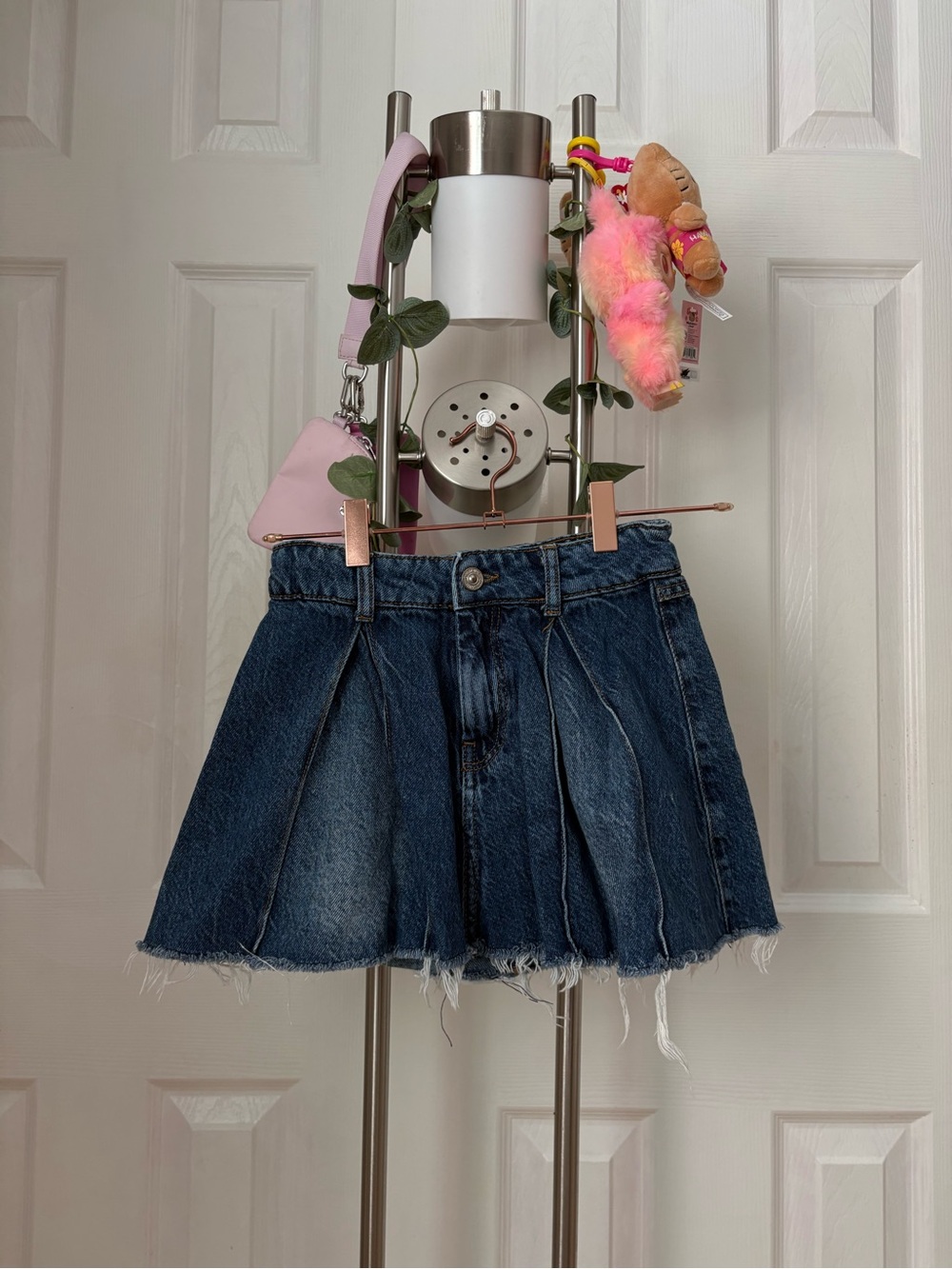 Kids Denim Pleated Mini Skirt in Blue